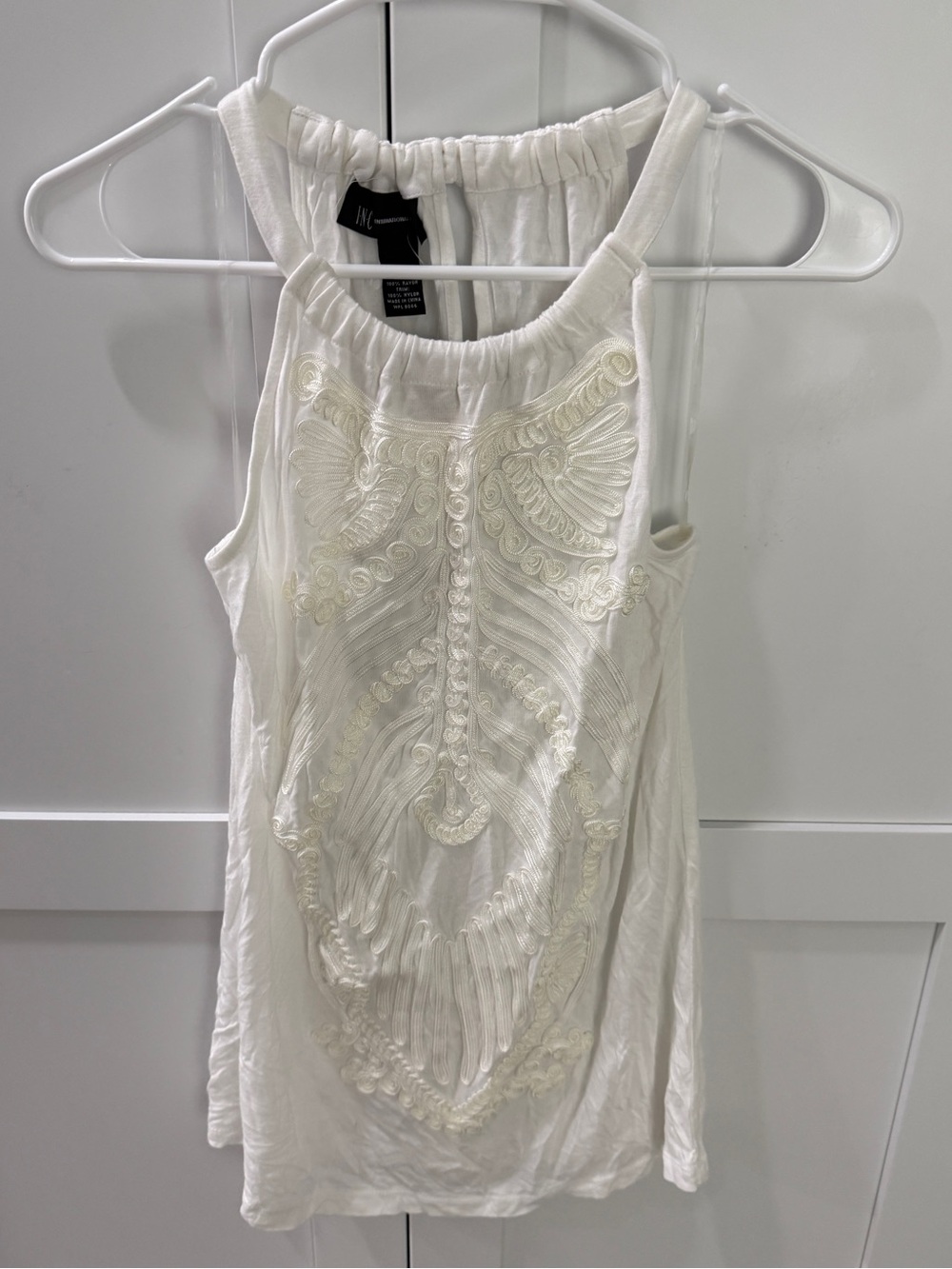 INC White Halter Tank with Cream Embroidery NWT size small